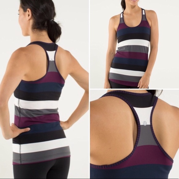 Lululemon Cool Racerback Tank Top Pow Stripe Plum - Picture 2 of 8